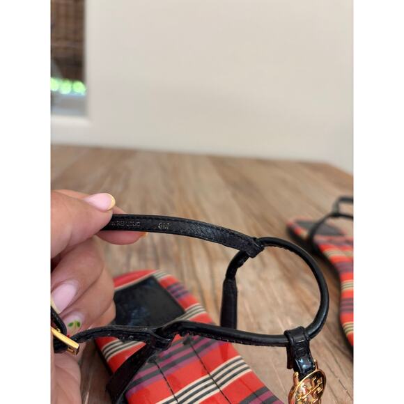 Tory Burch Emmy Thong Slingback Sandal Womens 8 Multicolor Patent Leather Buckle - Picture 6 of 6